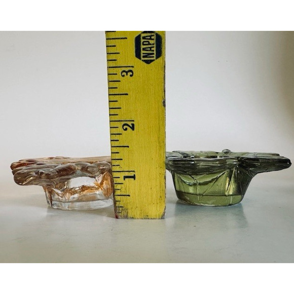 Vintage Maple Leaf Green & Orange Glass Votive Tea Light Candle Holder Set - Picture 8 of 12